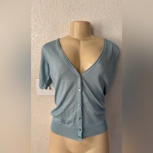 New York & Company Light Blue Cardigan classy half button up long sleeve
